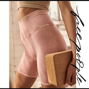 Free People Happiness Runs Bike Shorts High Waist Ribbed Soft Pink NWOT M/L